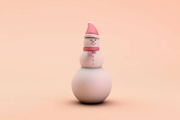 Muñeco de nieve con bufanda y sombrero en colores rosados. Símbolo de nieve de Navidad. Rendimiento mínimo 3d — Foto de Stock