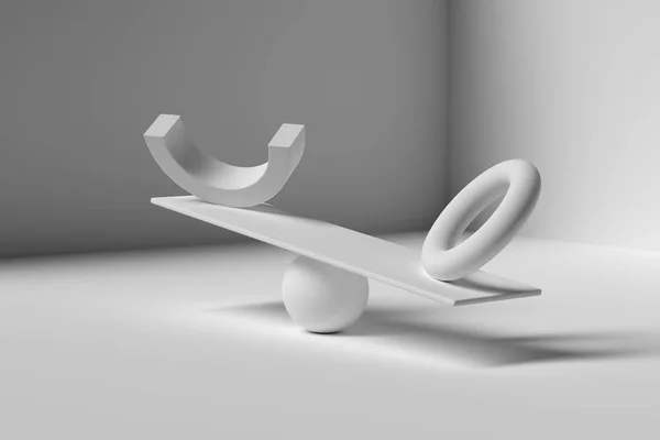 Balancing spheres in white monochrome color. Conceptual 3d render of mindfulness, relax and harmony. — Stock Photo, Image