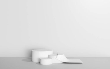 Mor kadife kumaşlı ürün için altın kaide kürsüsü. Modern tarzda 3D teşhir etme