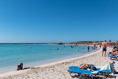 1st Ekim 2017, Elafonissi, Yunanistan - Elafonissi beach, Akdeniz Adası Girit Chania bölgesel birimi güneybatı köşesinde bulunan.