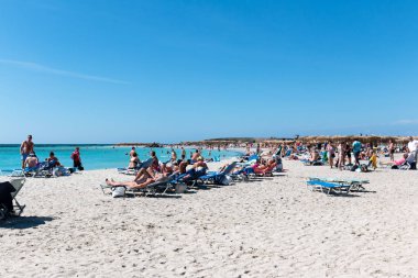 1st Ekim 2017, Elafonissi, Yunanistan - Elafonissi beach, Akdeniz Adası Girit Chania bölgesel birimi güneybatı köşesinde bulunan.