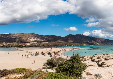 1st Ekim 2017, Elafonissi, Yunanistan - Elafonissi beach, Akdeniz Adası Girit Chania bölgesel birimi güneybatı köşesinde bulunan.