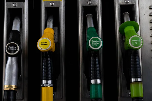 Close up of gasoline and diesel service station pumps