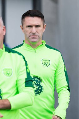 25th Eylül 2018, Cork, İrlanda - Robbie Keane Pairc UI Chaoimh sahada ısınmak için tünel bırakarak Liam Miller haraç için İrlanda ve Celtic XI arasında vs Manchester United XI maç.