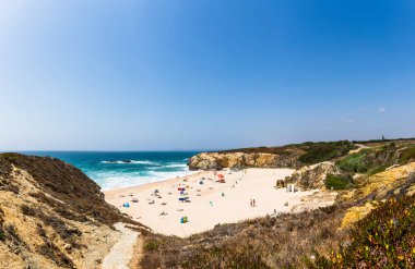 Porto Covo, Portekiz praia grande plajıpanoramik görünümü