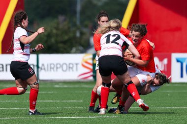 17 Ağustos 2019 Cork, İrlanda - Munster Women Rugby (38) - Ulster Women Rugby (12) maçı İrlanda Bağımsız Parkı'nda.