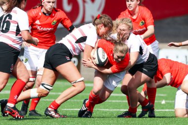 17 Ağustos 2019 Cork, İrlanda - Munster Women Rugby (38) - Ulster Women Rugby (12) maçı İrlanda Bağımsız Parkı'nda.