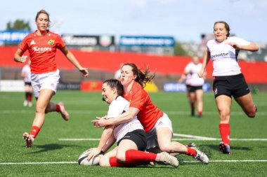 17 Ağustos 2019 Cork, İrlanda - Munster Women Rugby (38) - Ulster Women Rugby (12) maçı İrlanda Bağımsız Parkı'nda.