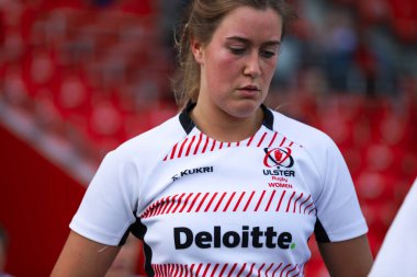 17 Ağustos 2019 Cork, İrlanda - Munster Women Rugby (38) - Ulster Women Rugby (12) maçı İrlanda Bağımsız Parkı'nda.