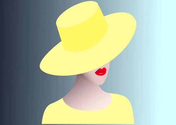 Красивая Девушка Жёлтой Шляпе Синем Фоне Изолированная Векторная Иллюстрация — стоковое фото