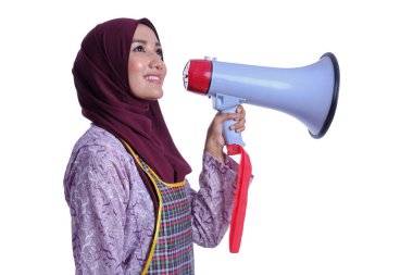 Asyalı Müslüman kız önlük giyiyor. İş kavramsal 