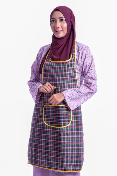 Ásia Muçulmano Menina Vestindo Avental Negócio Conceitual — Fotografia de Stock