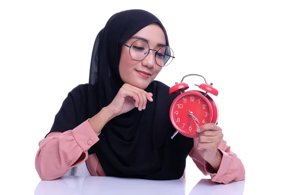 Känslor Ansikte Eller Uttryck Muslimsk Kvinna Ansikte Med Hänsynsfull Tid — Stockfoto