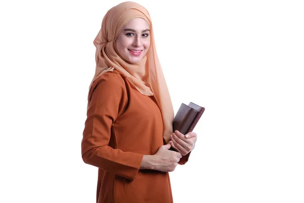 Expression Pretty Muslim Woman Face Carrying Books Education — Stock Photo, Image