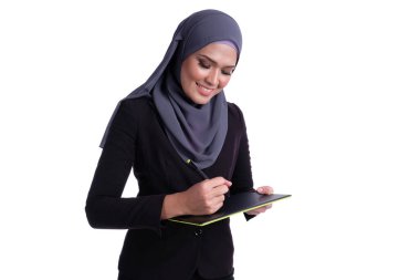 Asyalı Müslüman iş kadını Finans, iş ve eğitim kavramı