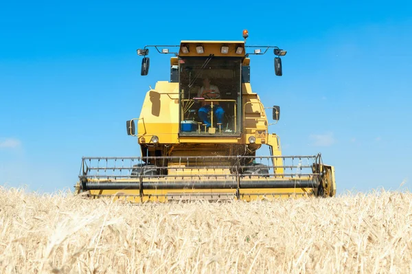 Harvester Foreground Rustic Background Working Fiel Stock Picture