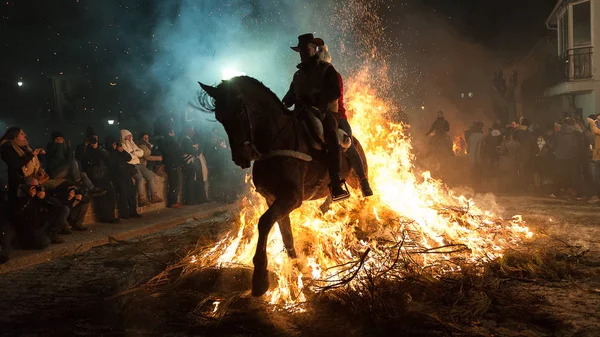 恐れることがなく火の上をジャンプ馬 — ストック写真