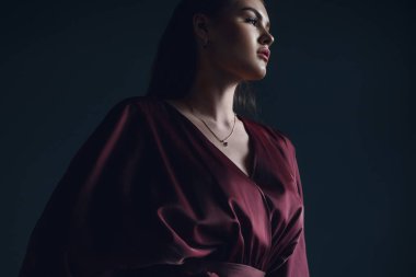 Zarif kız Bordo elbise. Güzellik Portresi