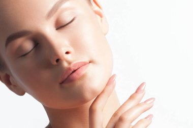 Temiz, mükemmel ciltli, genç ve güzel bir kadın. Güzel portre.