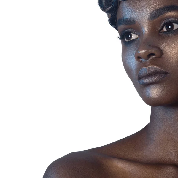 Young Beautiful Black Woman Clean Perfect Skin Makeup Beauty Portrait — Stock Photo, Image