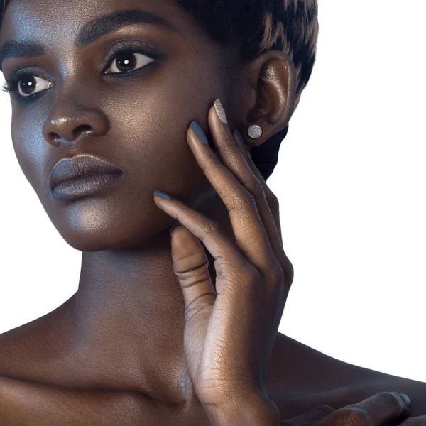 Fiatal Gyönyörű Fekete Tiszta Tökéletes Bőr Smink Szépség Portré — Stock Fotó