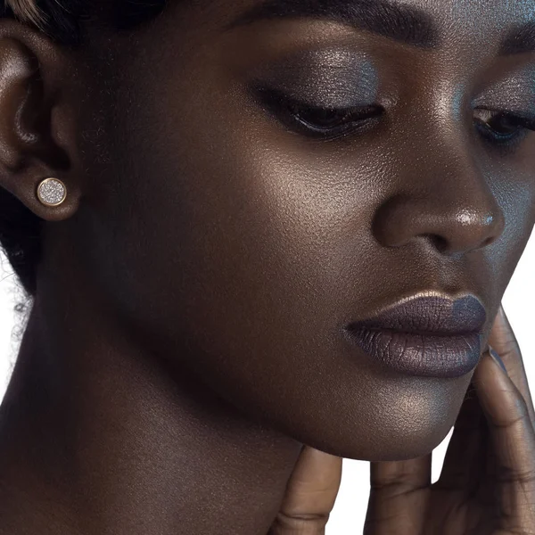 Fiatal Gyönyörű Fekete Tiszta Tökéletes Bőr Smink Szépség Portré — Stock Fotó
