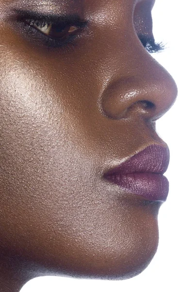 Jeune Belle Femme Noire Avec Maquillage Propre Parfait Peau Portrait — Photo