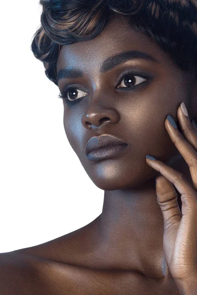 Mladá Krásná Černoška Čistým Dokonalé Pleti Make Portrét Krása — Stock fotografie