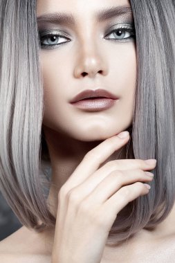 Gümüş makyajlı ve kül saçlı güzel bir kız. Güzellik portresi.