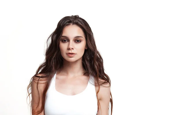 Mujer Joven Atractiva Ropa Interior Sobre Fondo Blanco Retrato Belleza — Foto de Stock
