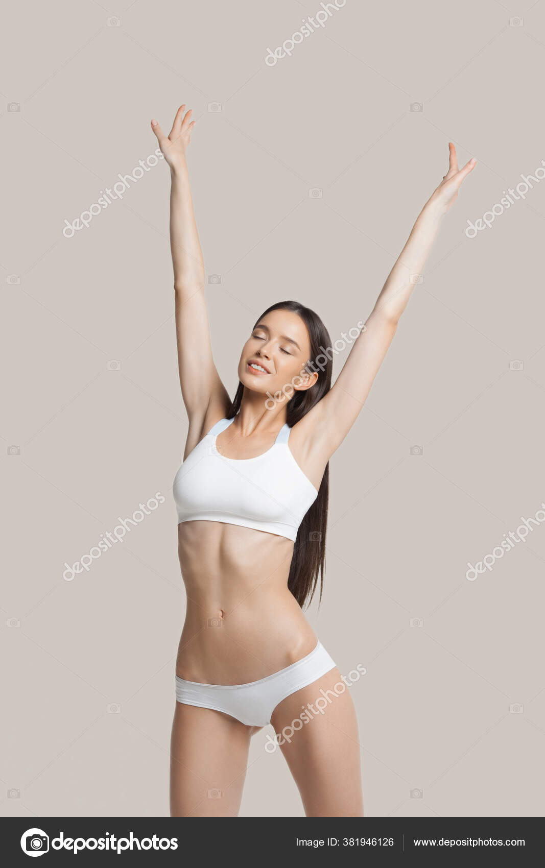 Slim Young Woman Underwear Stretches Shows Tender Smooth Armpit