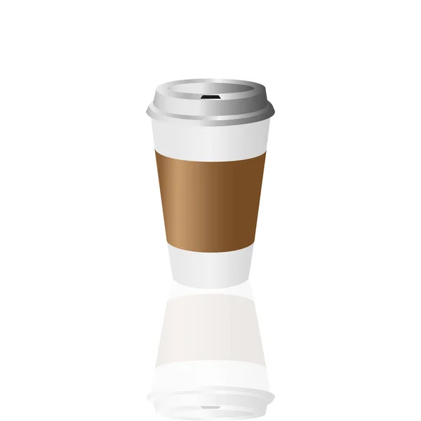 热咖啡杯 外卖或外卖白纸杯热饮料 白底有灰色盖子 棕色杯子袖子 桌子上有阴影 — 图库矢量图片