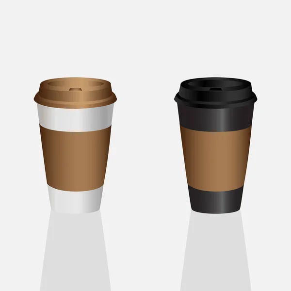 Sıcak Kahve Fincanı Paket Servisi Veya Koyu Kahverengi Siyah Kapaklı — Stok Vektör