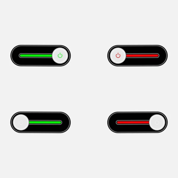 Kapalı Sürgülü Güç Düğmeleri Siyah Arkaplan Ile Set Kapalı Düğmeler — Stok Vektör