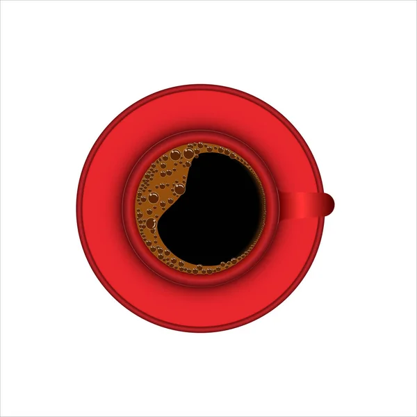 Kırmızı Fincanda Sıcak Kahve Kırmızı Çay Tabağı — Stok Vektör