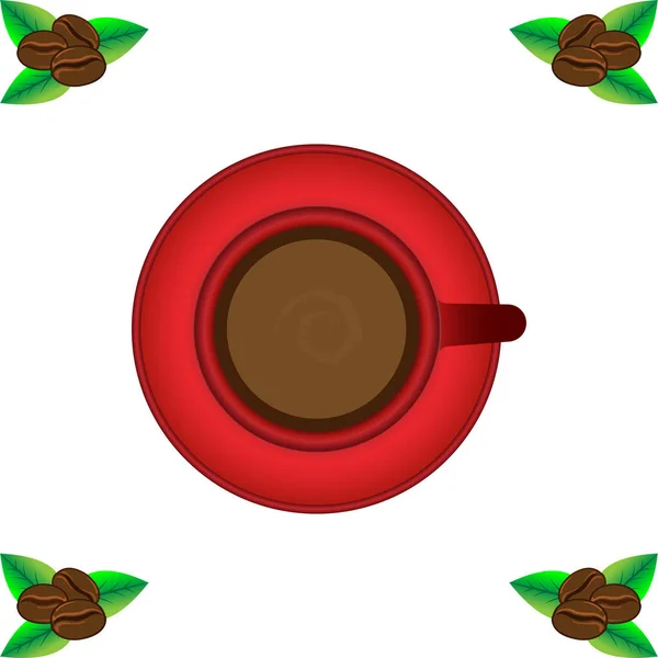 Café Caliente Taza Roja Platillo Rojo — Vector de stock