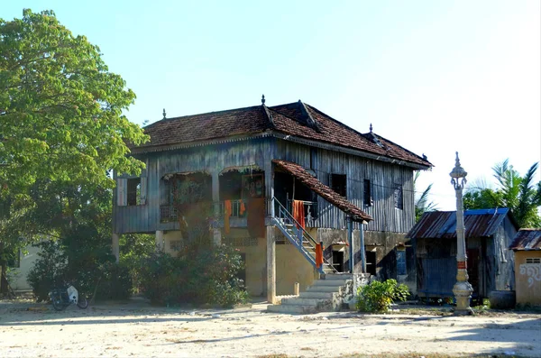 Khmer Tradicional Casa Madera Mayoría Ellos Color Azul Klong Duan — Foto de Stock