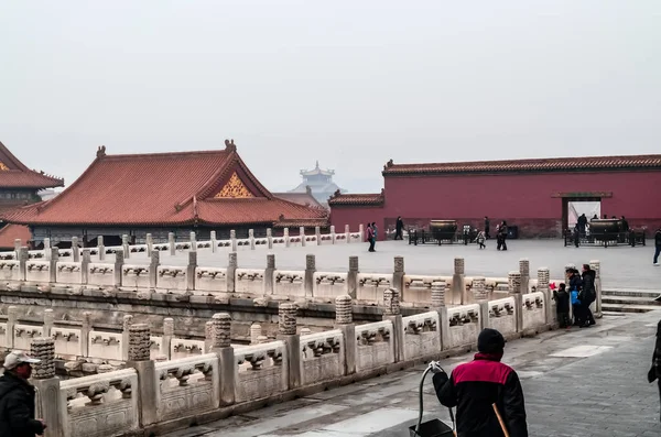 Förbjudna Palats Och Tung Dimma Vinter Väder Förbjudna Staden Peking — Stockfoto