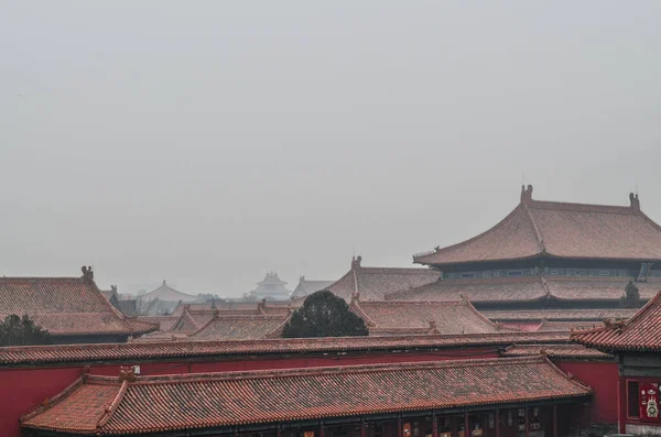 Förbjudna Palats Och Tung Dimma Vinter Väder Förbjudna Staden Peking — Stockfoto