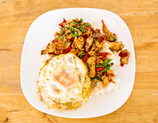 Pommes Hähnchenbrust Mit Chili Und Thai Basilikum Verrühren Thai Street — Stockfoto