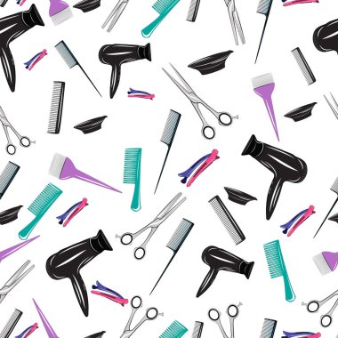 Pattern, tools for working as a hairdresser. Multicolored pattern for design clipart