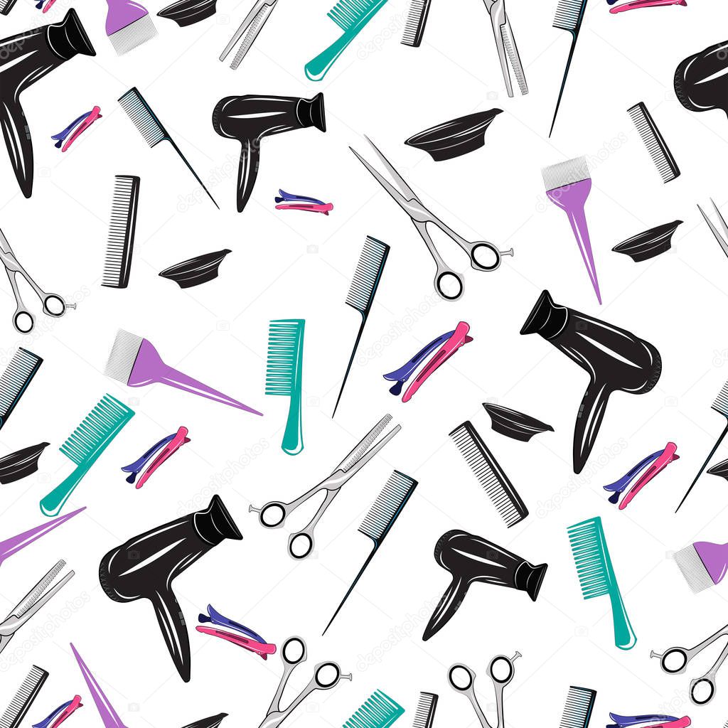 Pattern, tools for working as a hairdresser. Multicolored pattern for design