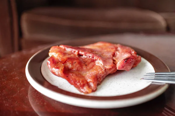 Tocino Porco Uma Chapa Antiga — Fotografia de Stock