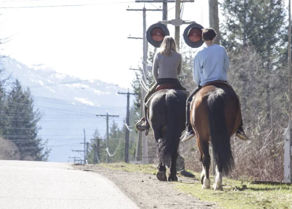Couple Horseback Side Country Road — Stock Photo, Image