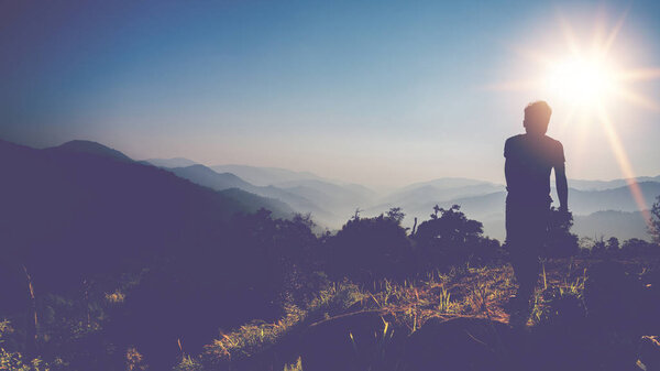 garden park outdoorSunset on the mountains. phusawan chongyen in