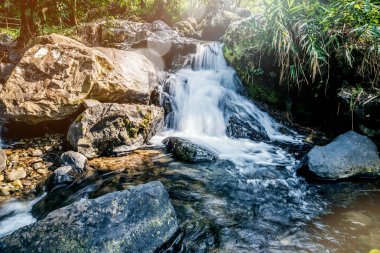 Zümrüt Şelale Sayılsın Seyahat. Şelale Berrak. Yeşil doğa. Vang Vieng'de
