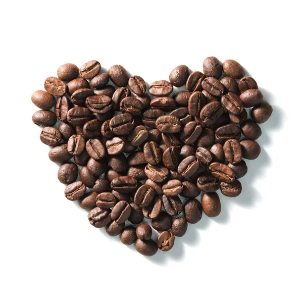 Liefde Teken Met Koffiebonen Geregeld Hartvorm Witte Achtergrond — Stockfoto