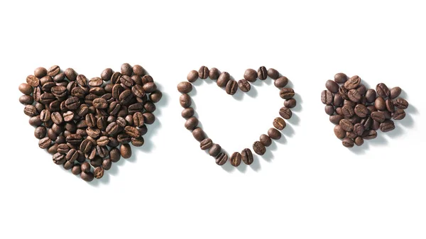 Segno Forma Cuore Fatto Chicchi Caffè Sfondo Bianco — Foto Stock