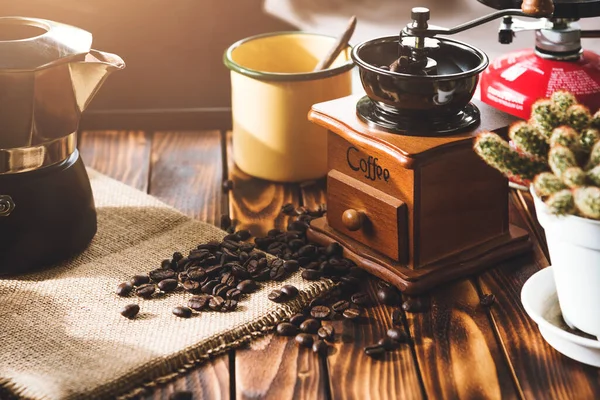 Cup Coffee Bönor Roating Och Ingredienser För Att Göra Kaffe — Stockfoto