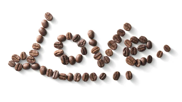 Liefde Teken Met Koffiebonen Geregeld Witte Achtergrond — Stockfoto